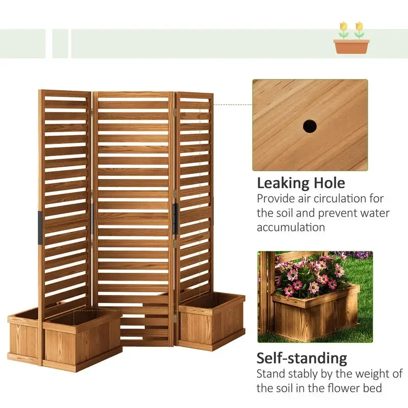 62.5" x 19" x 66" Wood Panel Trellis w/ 4 Planter Box Raised Bed for Garden Natural Wood - view 6