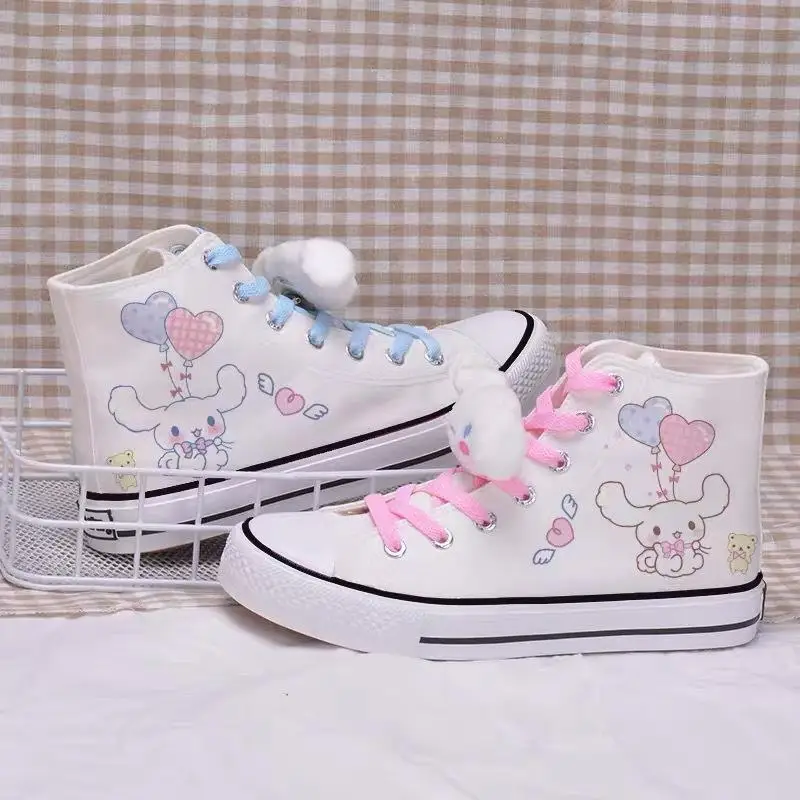 Sanrio My Melody Kawaii Shoes Kuromi Cinnamoroll Board Shoes for Girls Autumn Cute Anime Sweet High Tops Canvas Shoes Kid Gifts