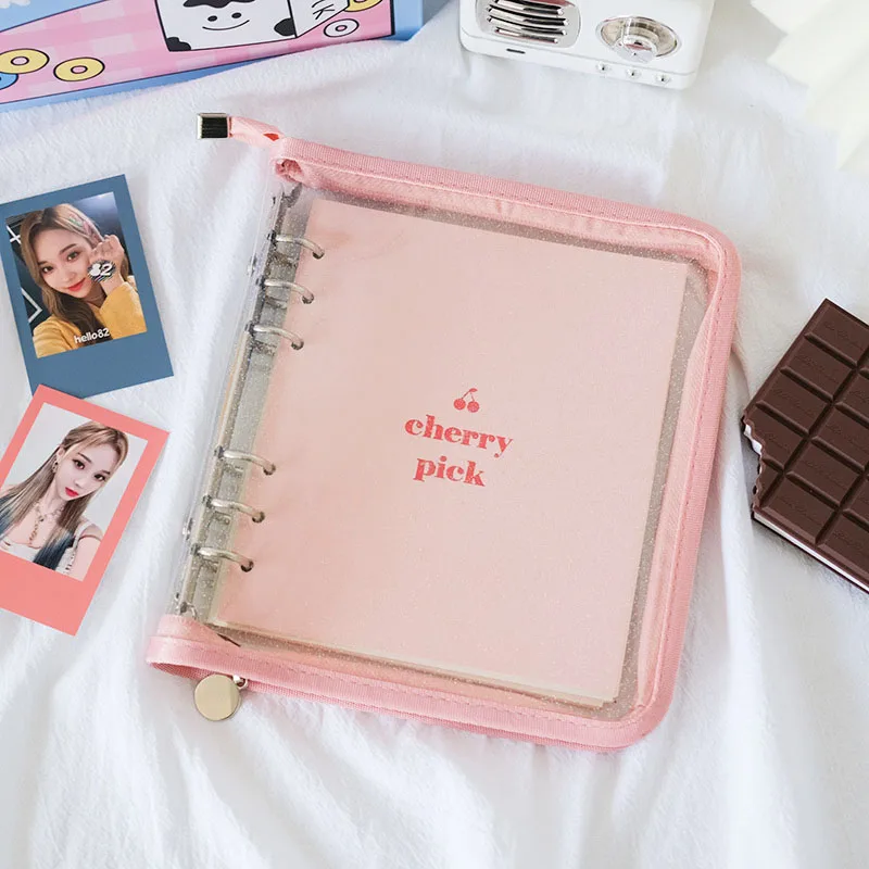 Blank Loose-Leaf Journal Book Kawaii Shiny PVC Zipper Opening and Closing Coil Notebook Student Diary Planner Hand Account Gift