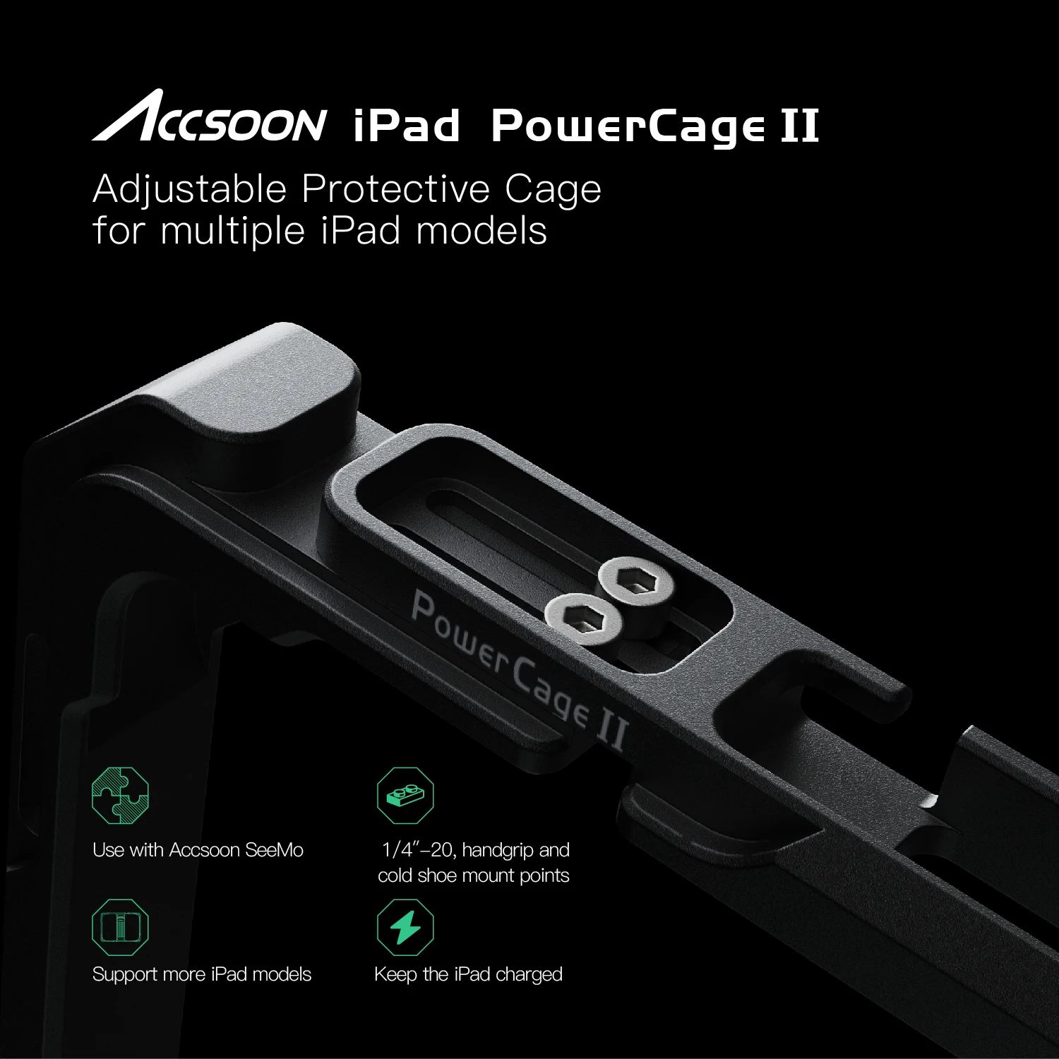 Accsoon Seemo iPad PowerCage Pro II 모니터링 케이지, iPad Air 3 4 5 용 보호 케이지