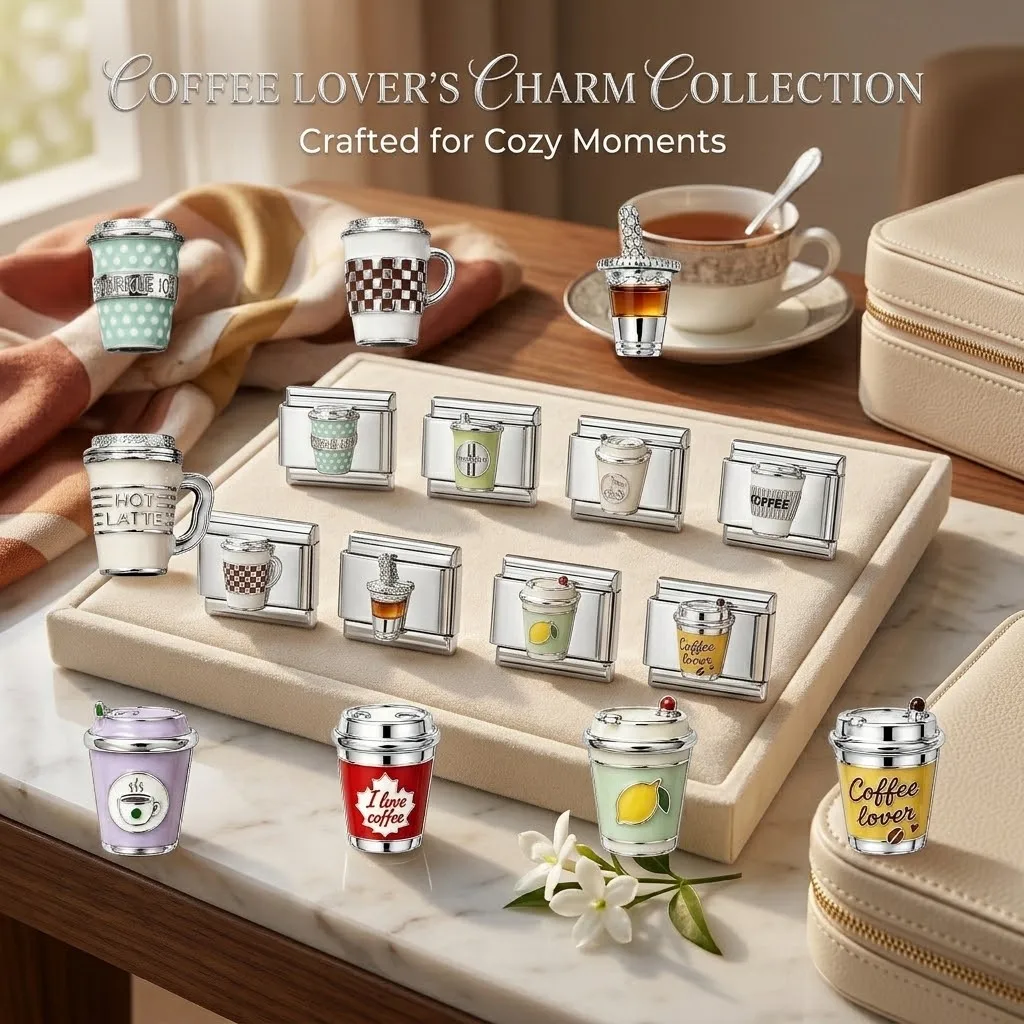 WG DIY Italian Charm Bracelet Links Stainless Steel Coffee Cup Latte Matcha Tea Charms 9mm Dangle Link Beads for Jewelry Making