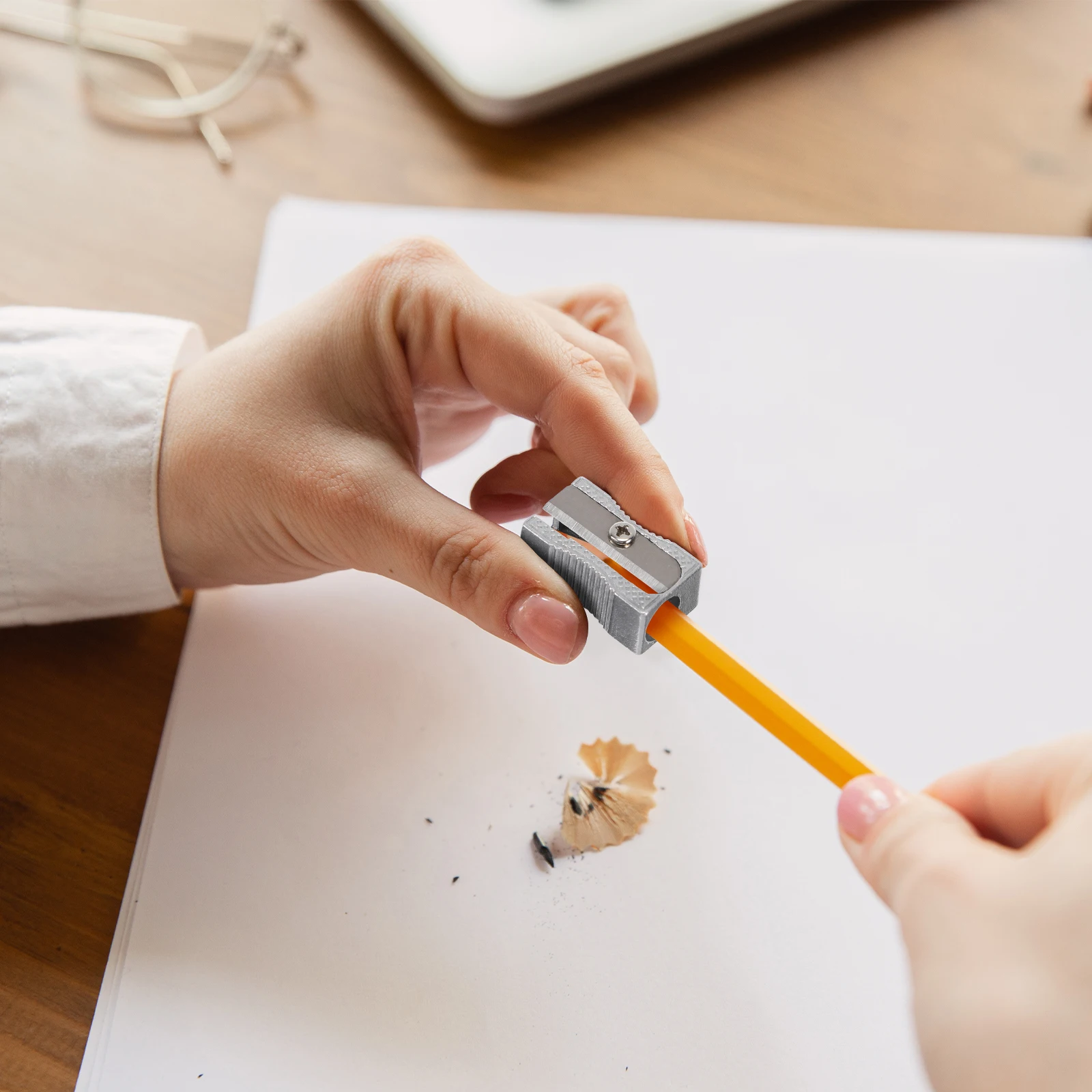 

Metal Pencil Sharpener Single Hole Rectangular Silver Manual for Graphite Wood Pencils Long Blades High Steel Alloy Body