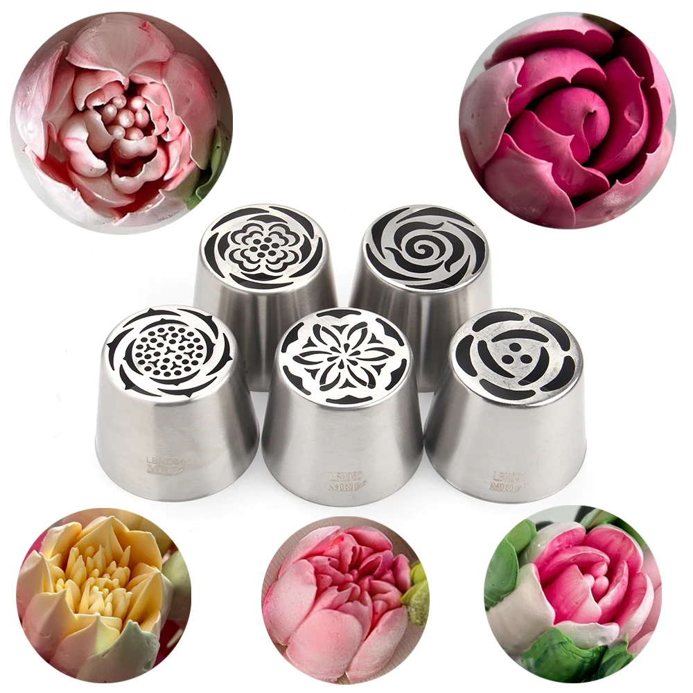 Free Shipping New Arrivals 5 PCS Stainless Steel XL Russian Icing Nozzles Set Pastry Baking Tools Kit