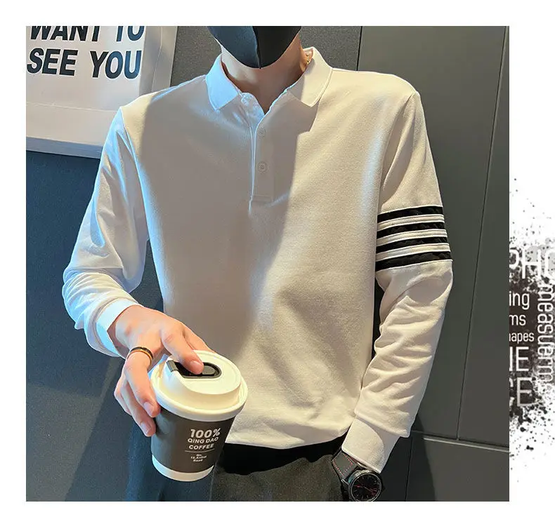 

Polo Sweatshirt Men's Trendy Brand Striped Lapel Long Sleeve T-shirt Hot Jacket Top