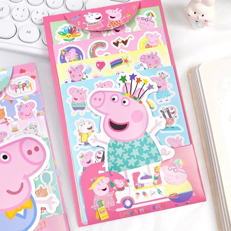 Cute Peppa Pig Girl Handbook Sticker Set Toy Cartoon Kids Decorative Sticker Kindergarten Reward PVC Toys Gift for Boys and Girl