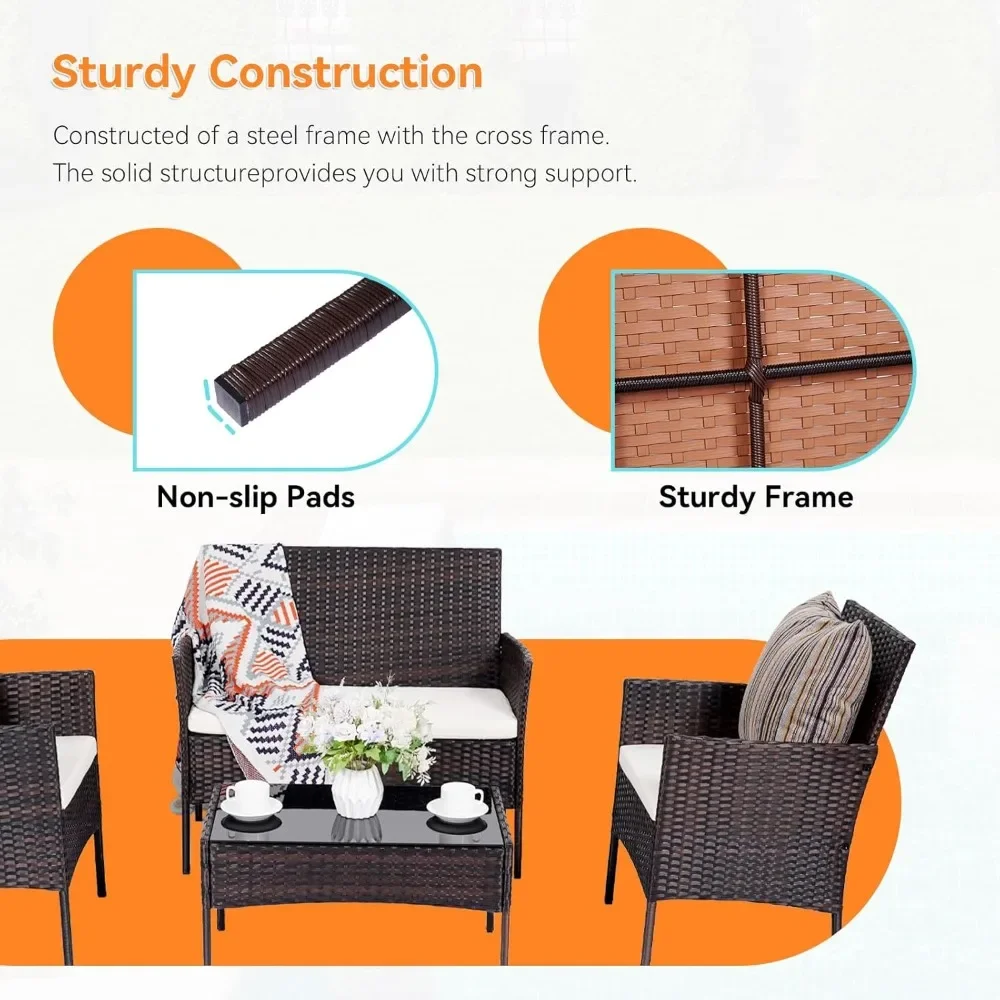 

Terrace Furniture Set, Outdoor Furniture Set 4-piece Terrace Dialogue Set PE Vine Chair with Cushion Tempered Glass Table