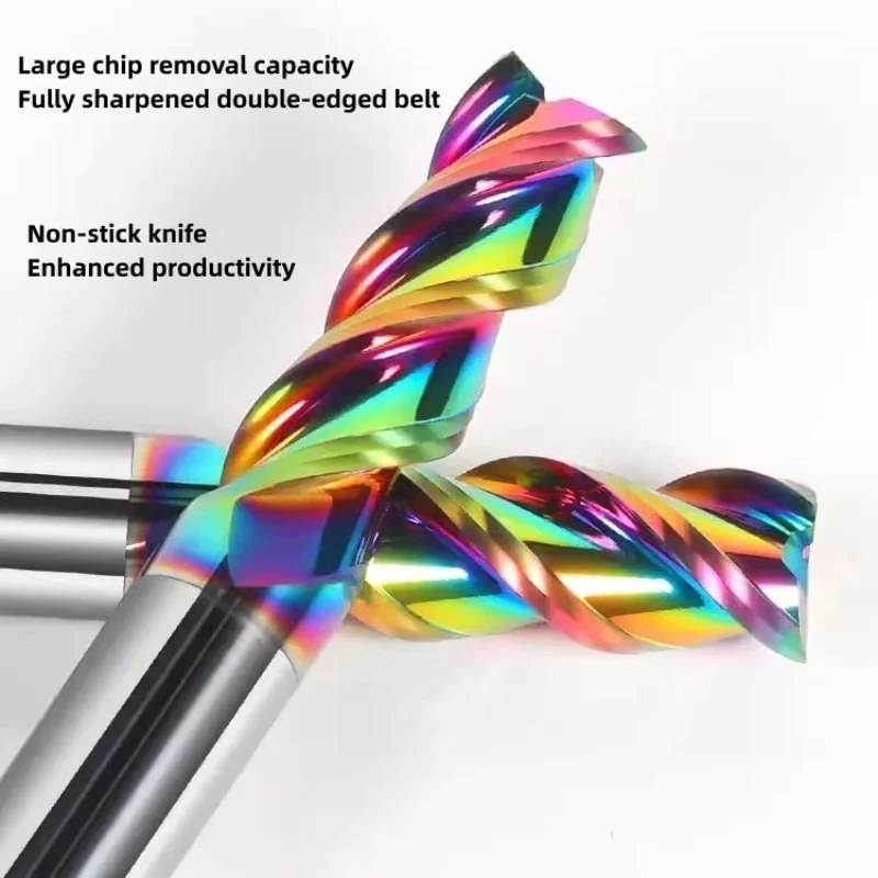 Pisau penggilingan Tungsten Carbide, pisau penggilingan 55 derajat untuk Aluminium 3 galur warna-warni kilau tinggi, mata bor peralatan pemotong CNC