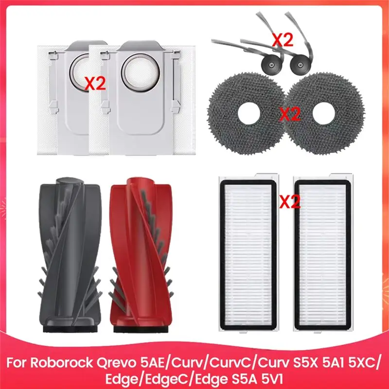 

Gen Basic Replacement Kit With Main Side Brush, Hepa Filter, Dust Bag, And Mop Cloth For Roborock Qrevo Edge/Qrevo Edge S5A