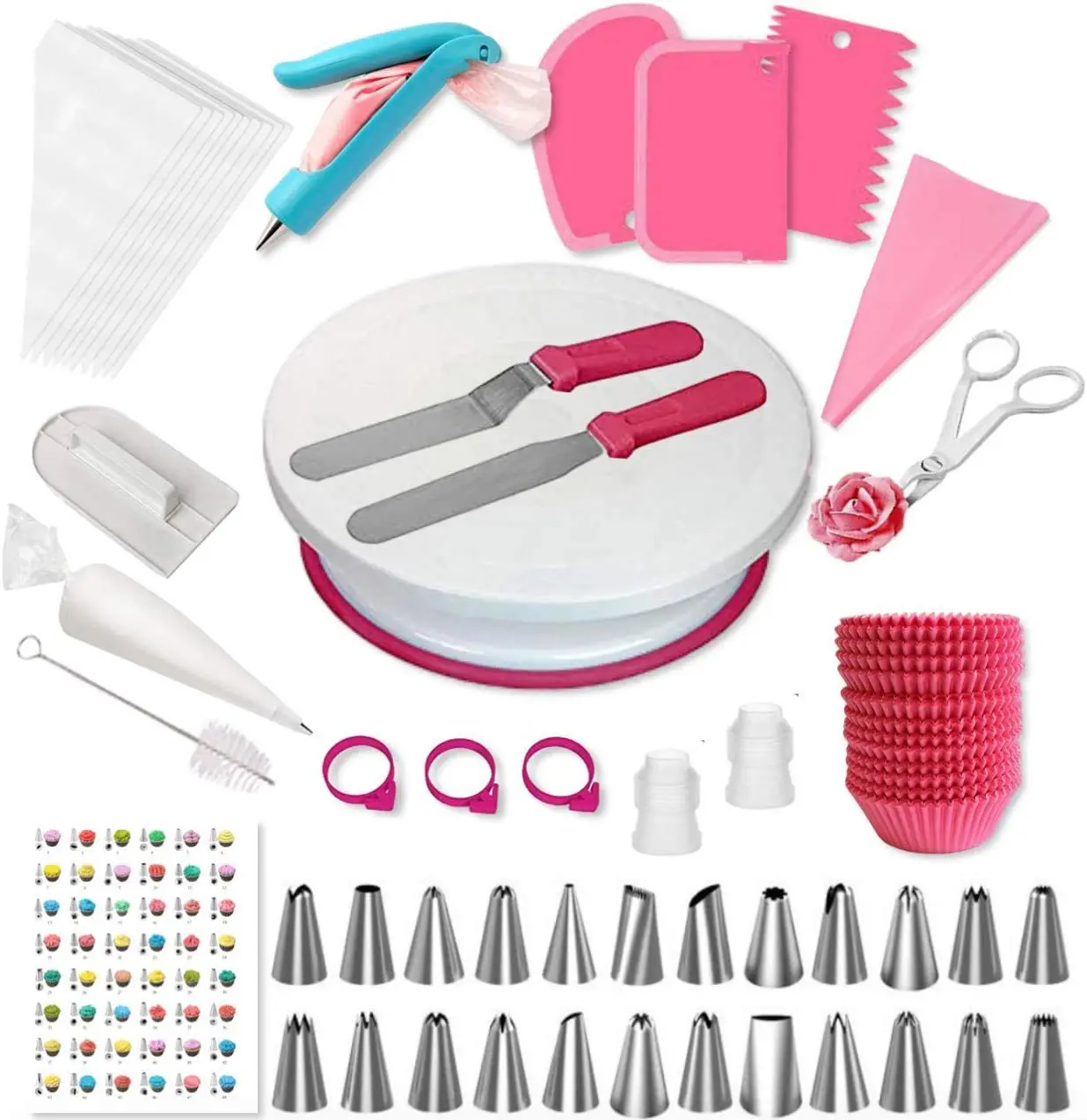 195pcs/Set Cake Decorating Supplies Kit Cake Turntable Pastry Spatula Cupcake Icing Tips Nozzle Bakeware Baking Tools Set