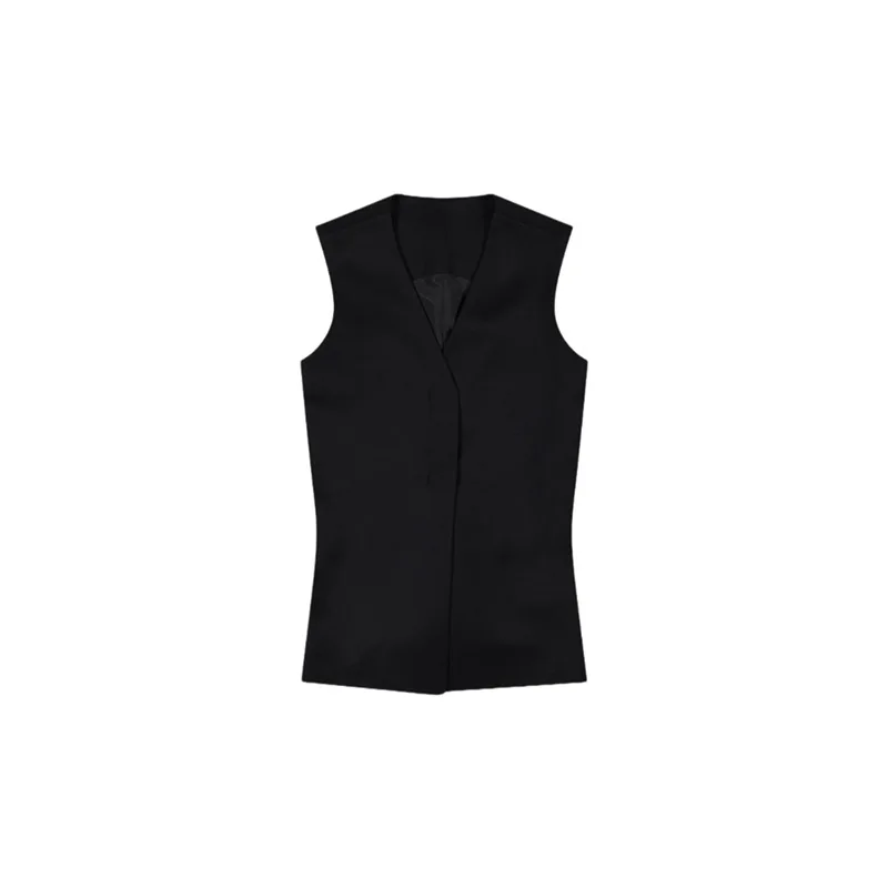 2025 primavera/verão novo minimalista high-end preto sem mangas com decote em v colete de cintura para mulher