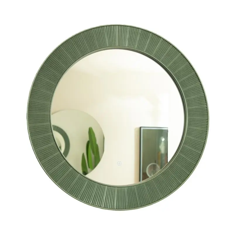 

31-Inch Cyclis Mirror, Thick Green PU Art Decorative Mirror, Available in 3 Color Temps, Ideal for Bath, Bed, Living Room,