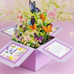 1pc 3D Pop-Up Birthday Greeting Card - Floral and Butterfly Design for Any Recipient, Handwritten Note FeaturePaper Construction