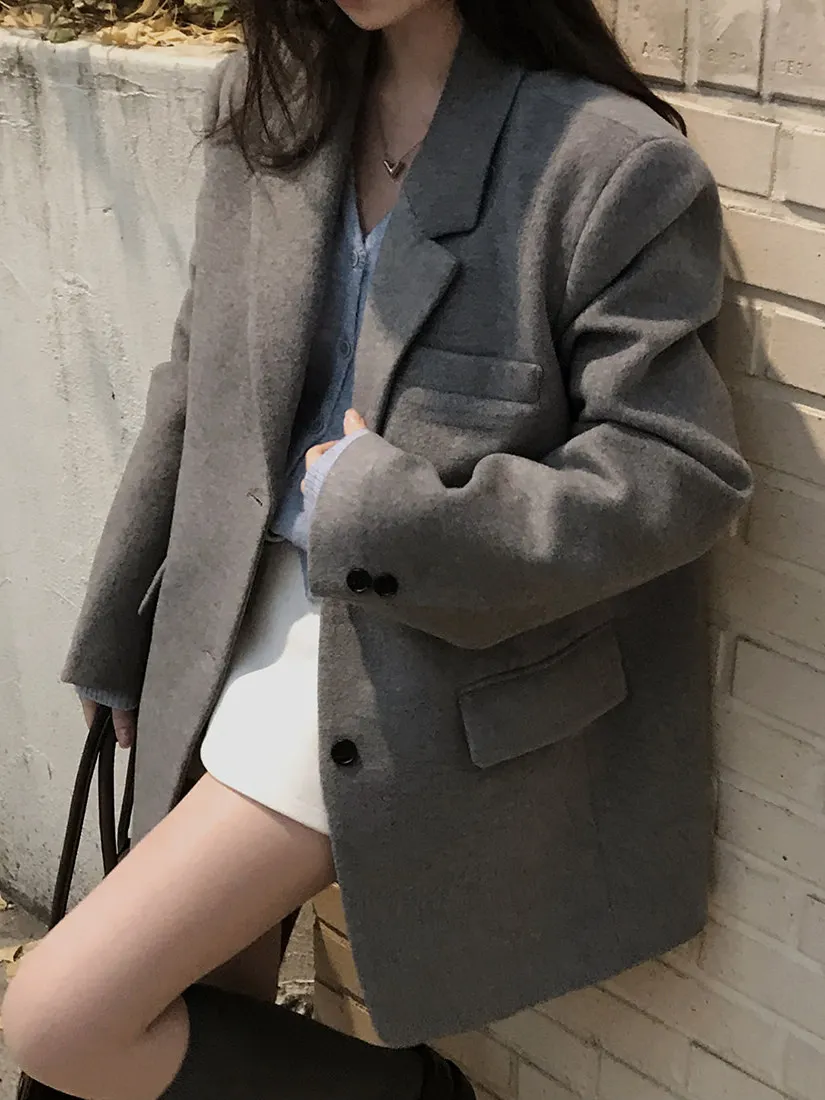 

Корейский свободный шерстяной костюм Тэнь, женская модная осенне-зимняя верхняя одежда для поездок на работу, элитный модный костюм