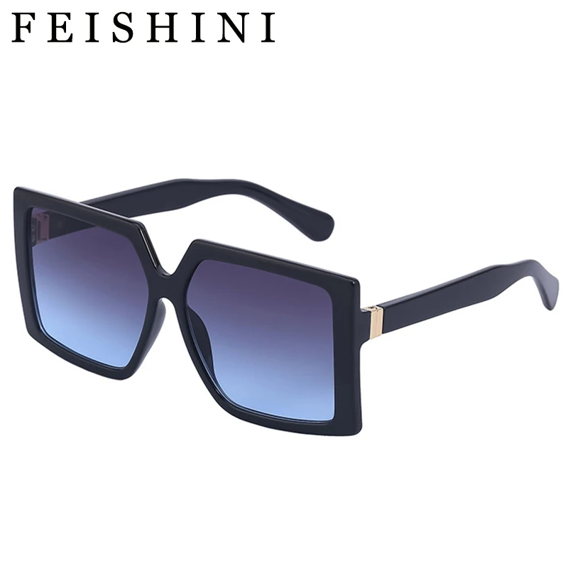 

Feishini 2023 Fashion Oversized Original Sunglasses Women Designer Square Glasses Shades Celebrity Vintage gafas de sol mujer