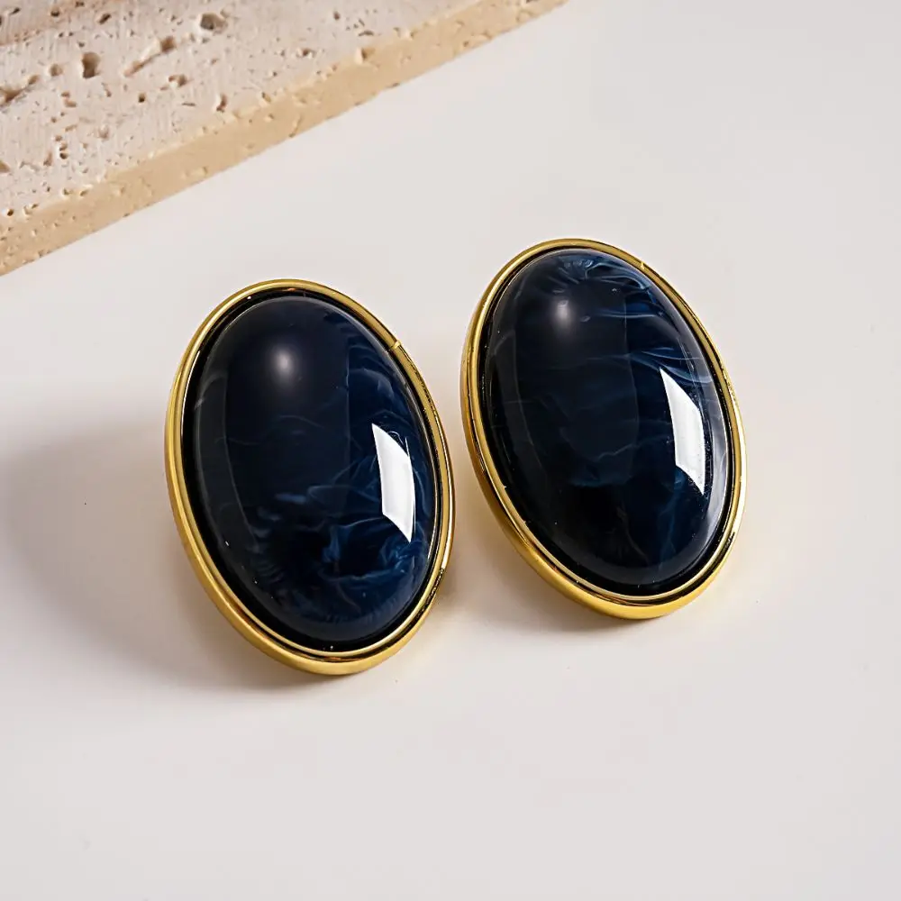 Smudging Effect Retro Oval Geometric Stud Earrings Multicolor Sweet Waterdrop Earrings Smooth Surface Women Earrings