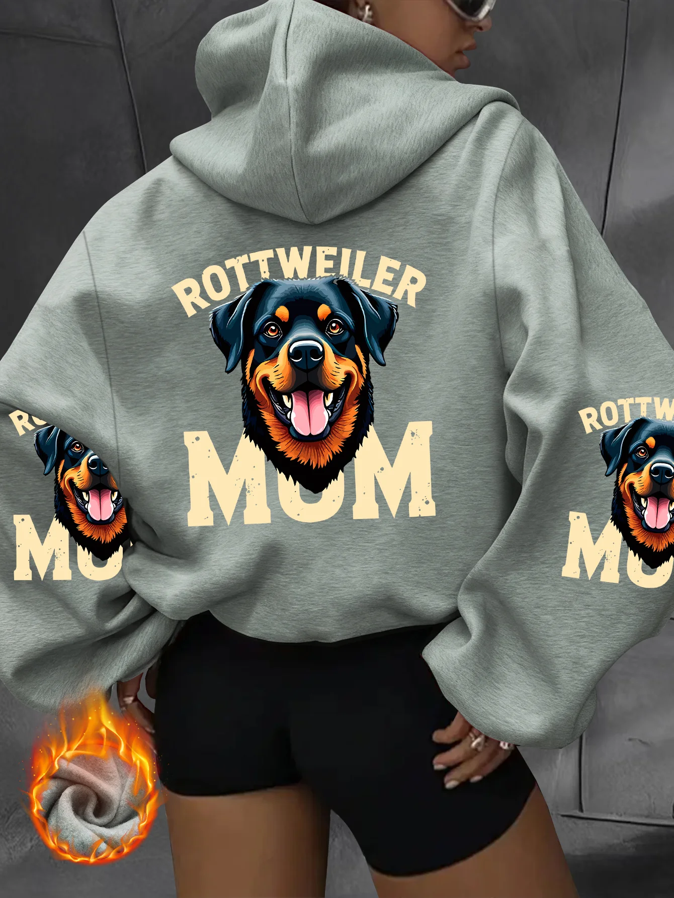 Rowena dog portrait print pattern retro autumn and winter round neck hoodie, Y2K spicy style casual sports top