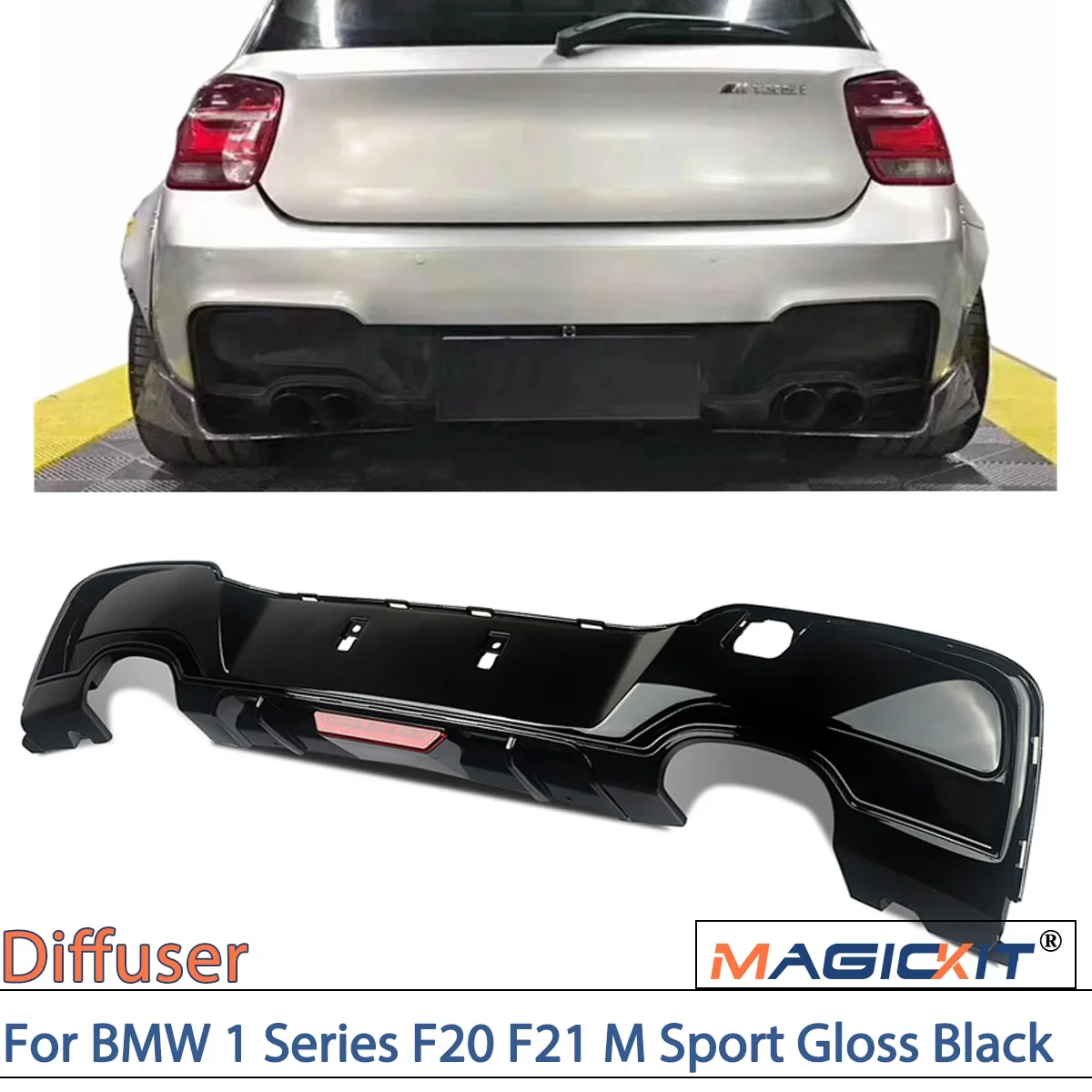 Magickit für bmw 1 series f20 f21 m sport glänzend glänzend schwarz quad heck diffusor w/light 2016-2019 autozubehör m leistung