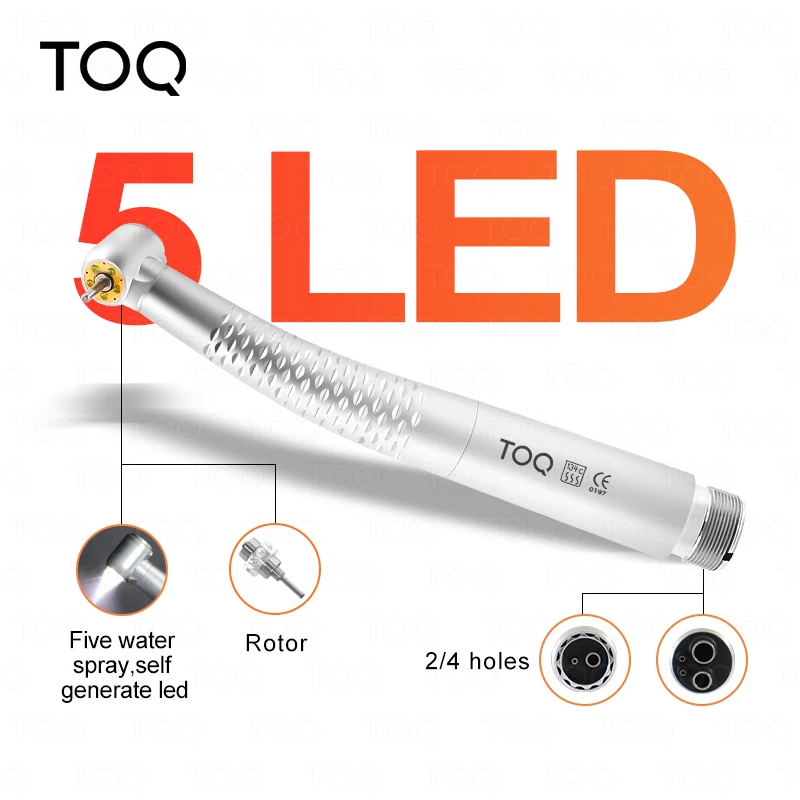 Dental High Speed Handpiece with 5 LED Light 5 Water Spray Shadowless Air Turbine Push Button High Speed Dental Drilling Tool