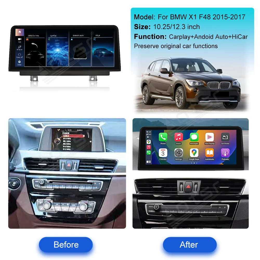 12.3' RT Wireless Apple Carplay Car Multimedia Touch Screen For BMW X1 F48 2015-2018 NBT iDrive Android Auto Head Unit