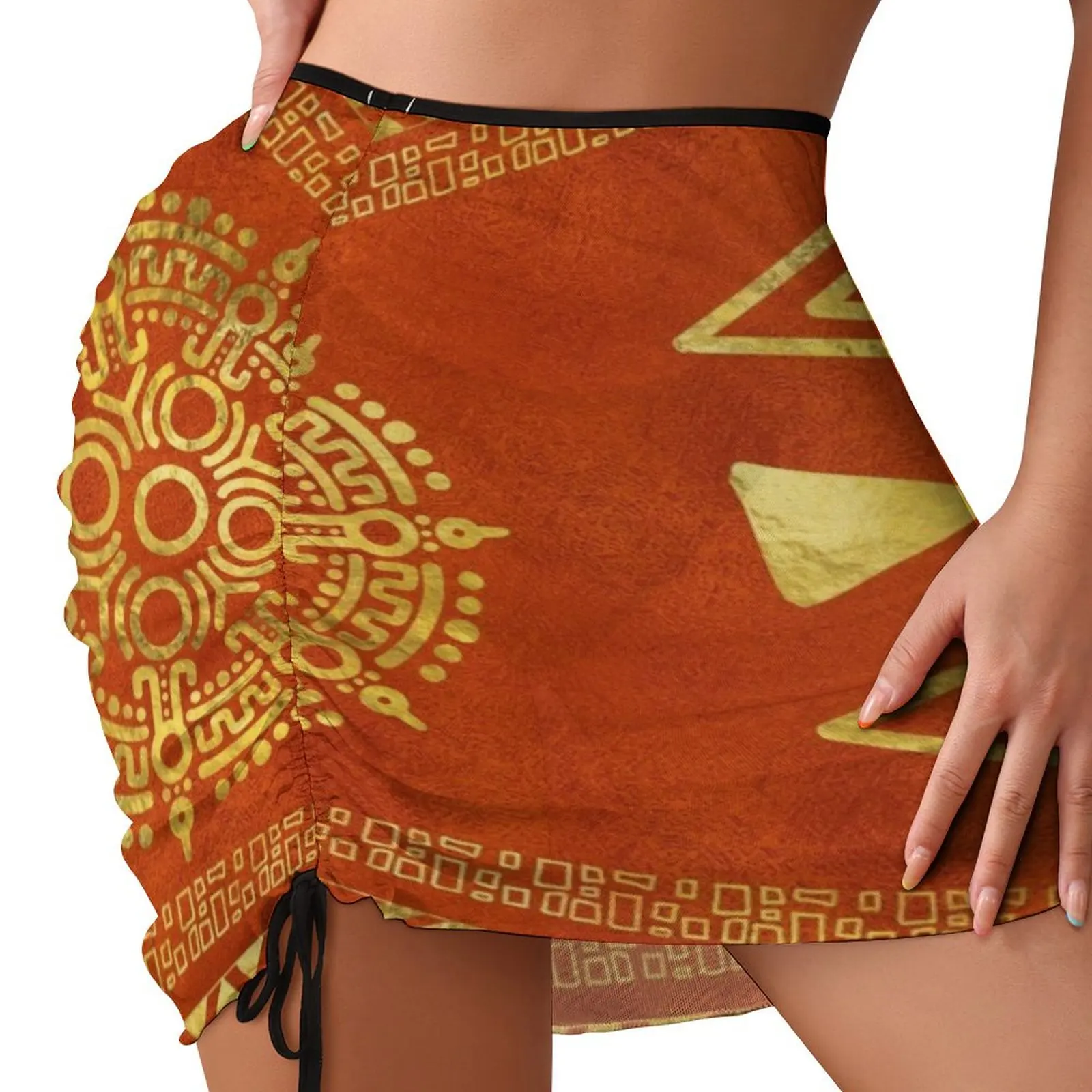 Gold Aztec Calendar Sun symbol Beach Skirt Woman skirt micro Beach Skirt extreme