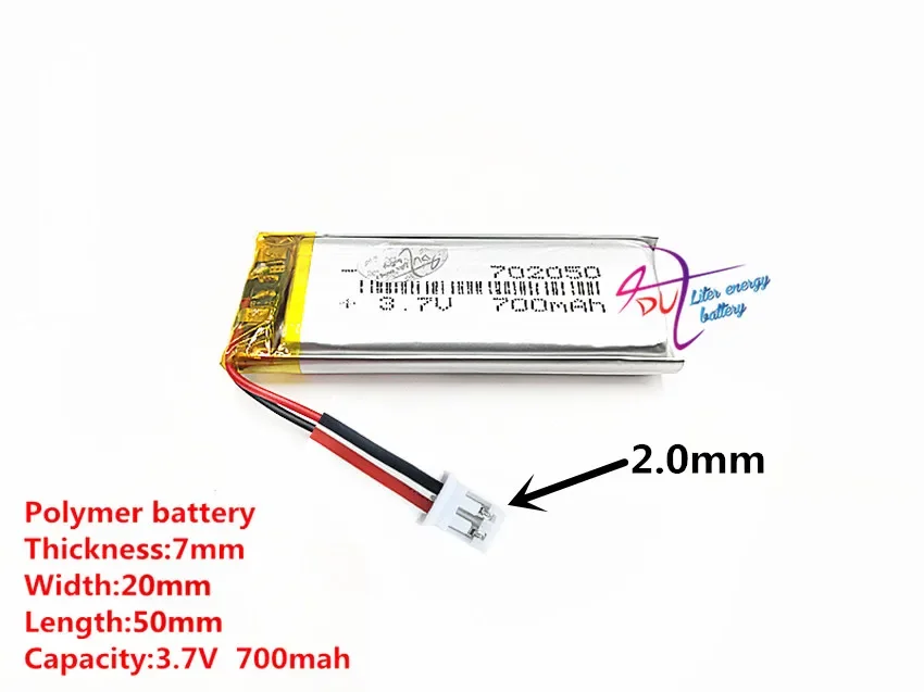PH 2.0 2 핀 702050 3.7V 700MAH 범용 리튬 이온 배터리, 태블릿 pc 7 인치 8 인치 9 인치 헤드폰 DVD 전자 책 블루투스 카메라