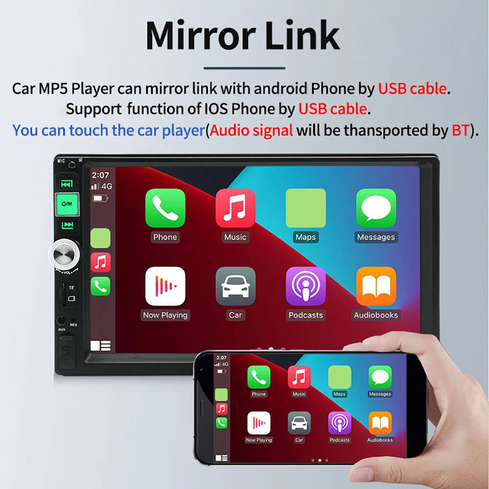 7in Multimedia Player Mirror Link HD Multimedia Player Carplay Function Car Entertainment System LCD Screen for Cars SUV Trucks