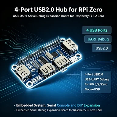 Sanka store i4-Port USB Hub with USB-to-UART Serial Debug for RPi 3/2/Zero, USB 2.0