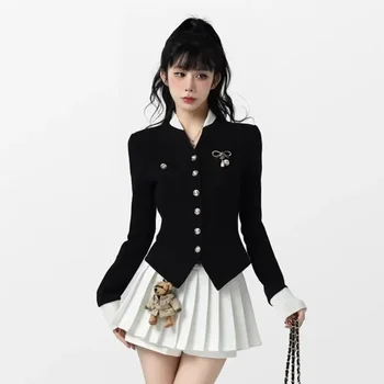 Black Vintage Two Piece Set Women Japanese Short Blazer Coat+mini Skirt Suit Female Casual Korean Fashion Sexy Kawaii  2025
