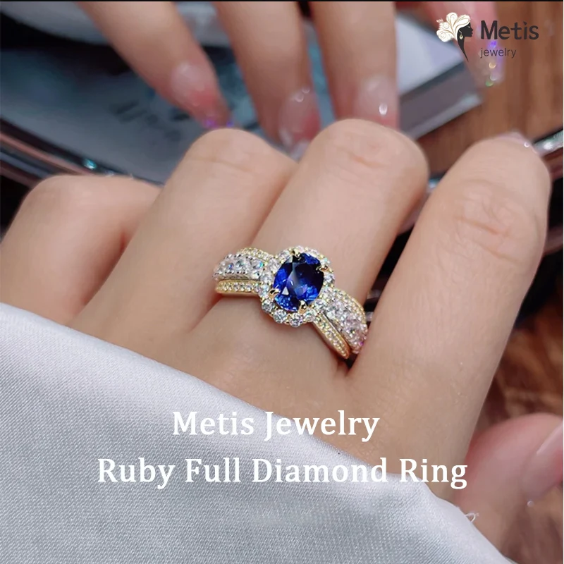 

6x8MM Ruby High Carbon Diamond Ring S925 Pure Silver Jewelry Wedding Engagement Party Anniversary Birthday Gift