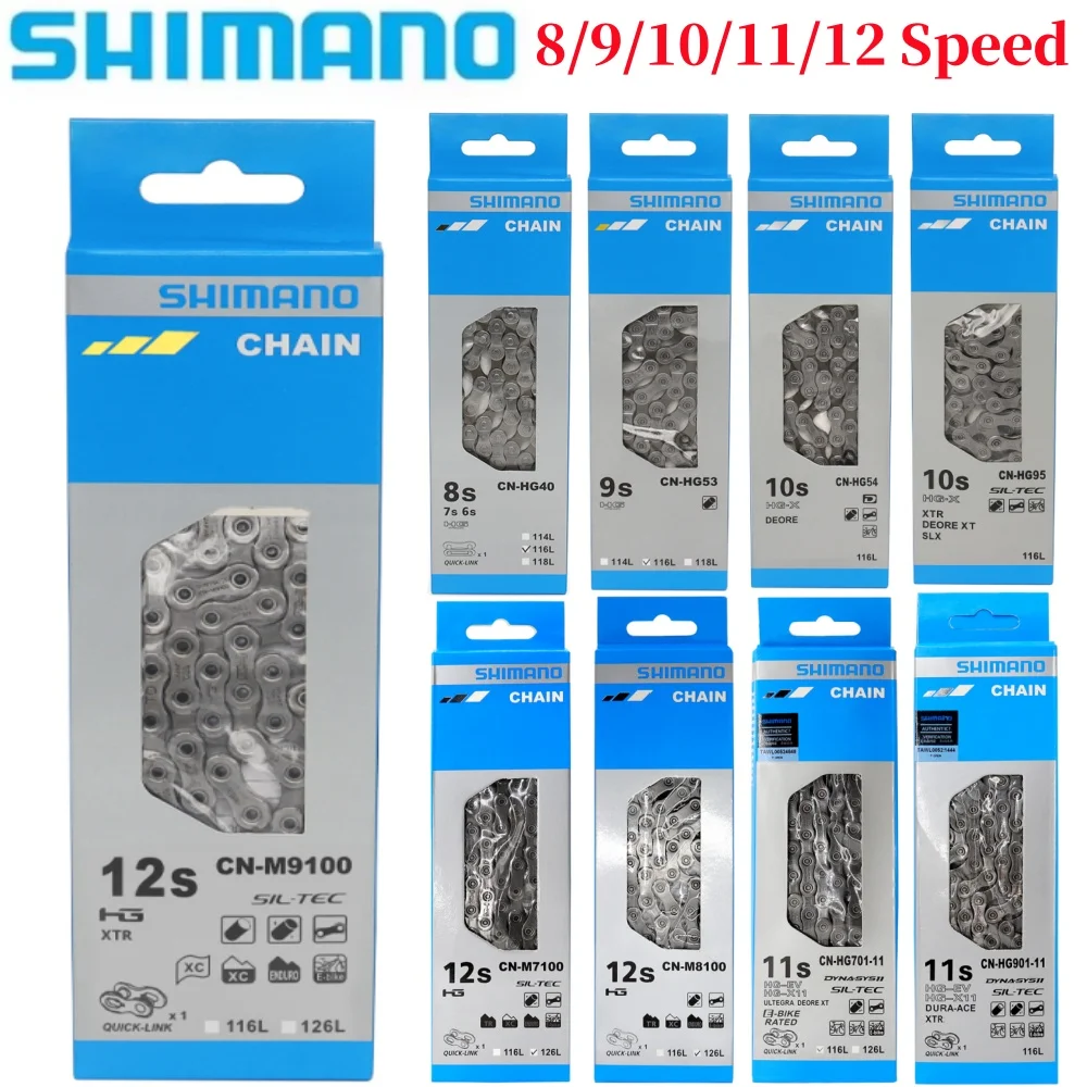 SHIMANO 8 9 10 11 12 Speed Bicycle Chain HG40 HG53 HG95 HG701 M7100 M8100 116 126 Links Road MTB Bike Chain 8V 9V 10V 11V 12V