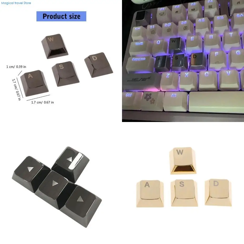 N2UB Light Etched Metal Keycaps Zinc Alloy WASD Directions Keycap For Mechanical Keyboards Keycaps Gift Upgrades