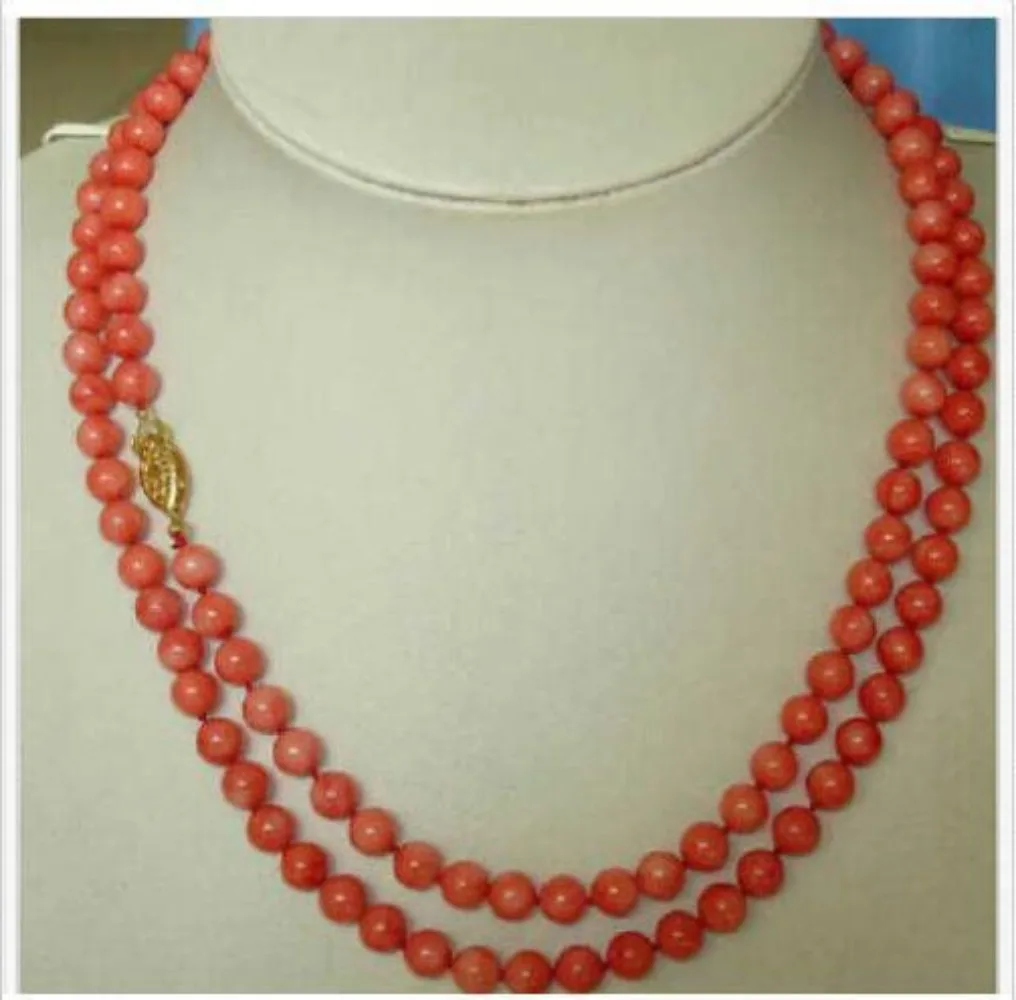 

35" Charming AAA+ 6mm real natural red coral round necklace 14k Yellow Gold chains jewelry necklace for women