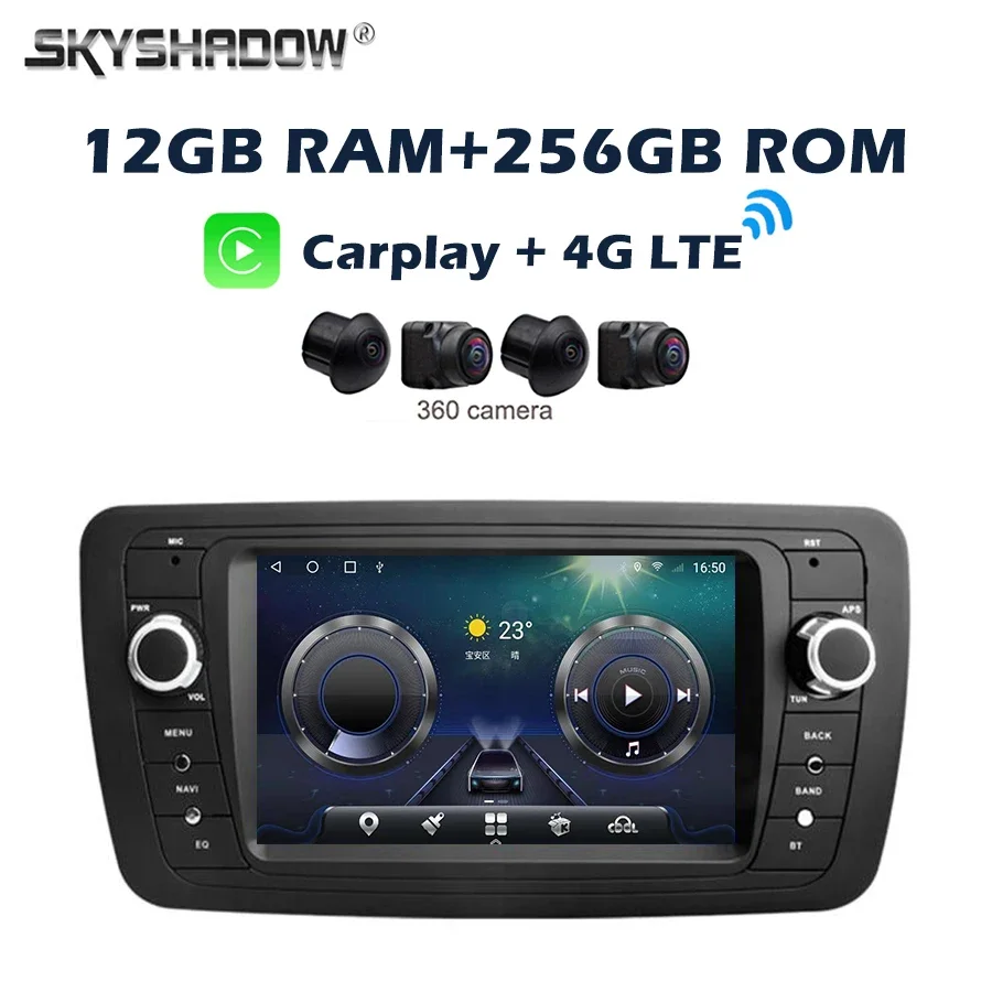 360 4G LTE 12G+256G Carplay Auto Android 14.0 IPS Car DVD Player GPS WIFI Bluetooth RDS Radio for Seat Ibiza 2009 2010 2011 2012