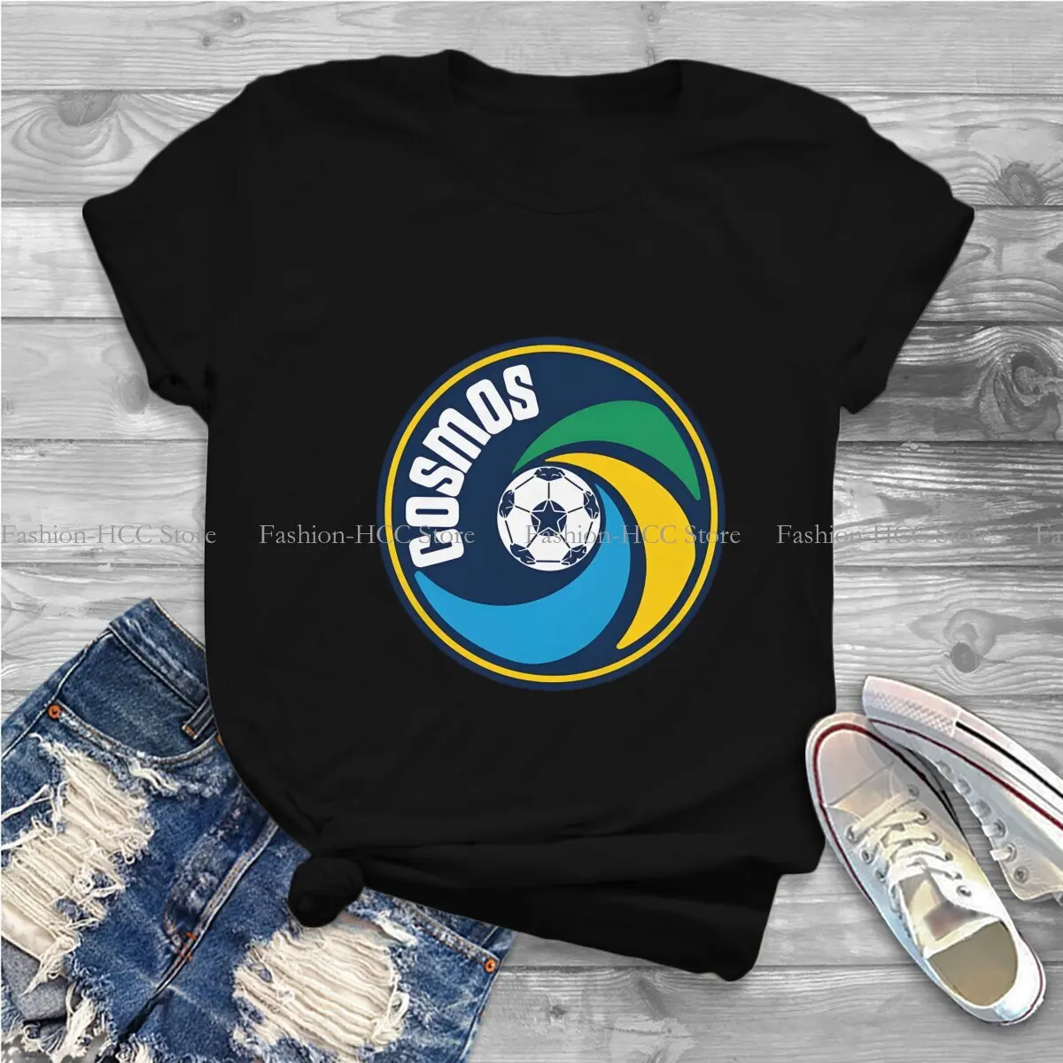 Vintage New York Cosmos Round Collar Polyester TShirt Soccer Basic T Shirt Women Clothes