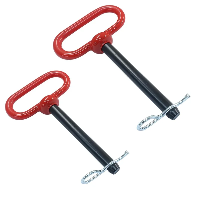 

Towing Pin Set(2Pcs), Heavy Duty Trailer Hitch Pin& Clip, 1/2" X 4" Rubber Coated With Red Handles For Tractors, Trucks, RV
