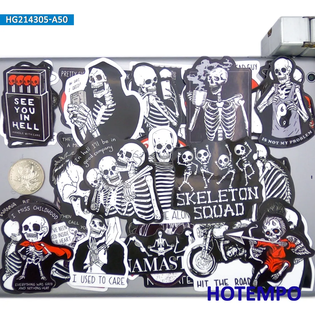 50PCS Retro Skull Pattern Witty Slogan Funny Skeleton Waterproof Stickers for Laptop Phone Skateboard Motorcycle Car Sticker Toy