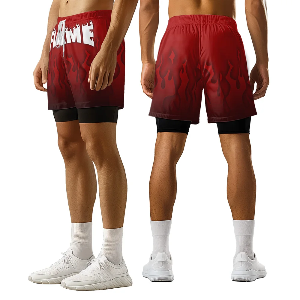 

2024 New original design flame Summer 3D Advanced Print Casual trend Sports High Street basketball shorts men shorts