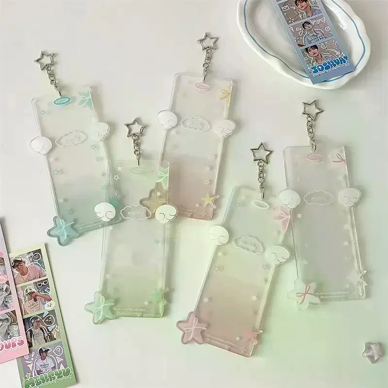 Cute Star Four-compartment Photocard Holder Acrylic Card Holder Idol Photo Storage Card Display Protect Pendant DIY Decor Gifts