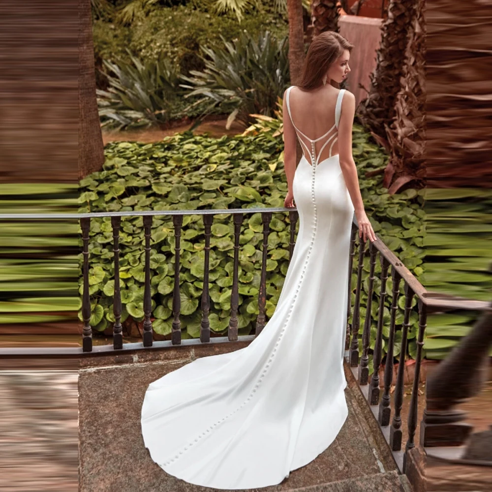 Elegant Sleeveless Mermaid Women Wedding Dresses Elegant Square-Neck Satin Backless Bride Gowns Ball Vestido De Novia Customized