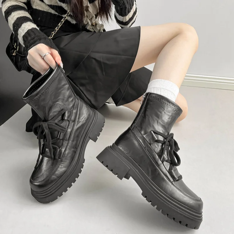 

Повседневные женские ботинки, новая модная дышащая удобная обувь, женские ботинки до середины икры на молнии, увеличивающие рост, Mujer