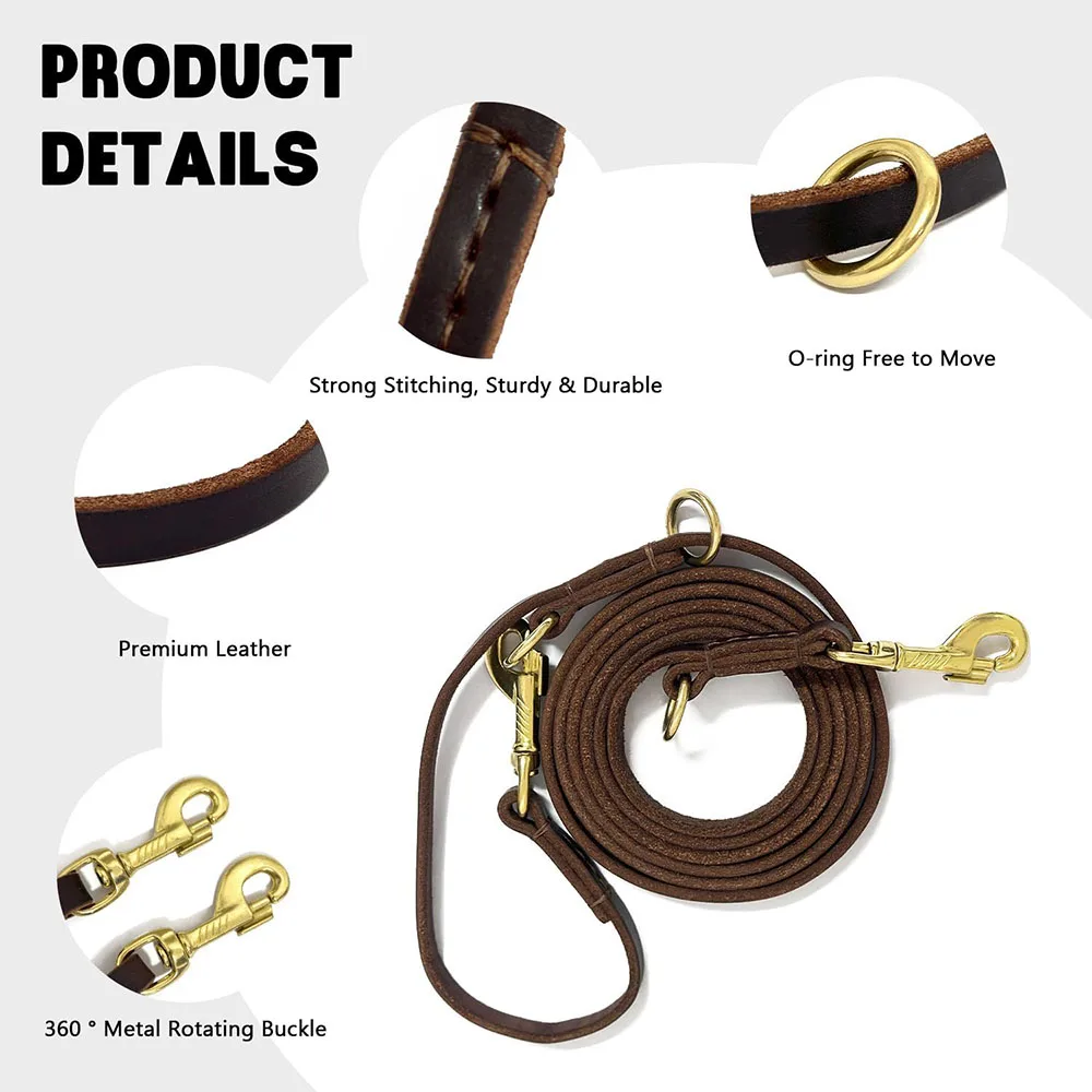 Multi Function Leather Dog Leads Hands Free Dog Running Leash Genuine Leather Dog Double Leash for Walking Two Dogs Pet Supplies view 2
