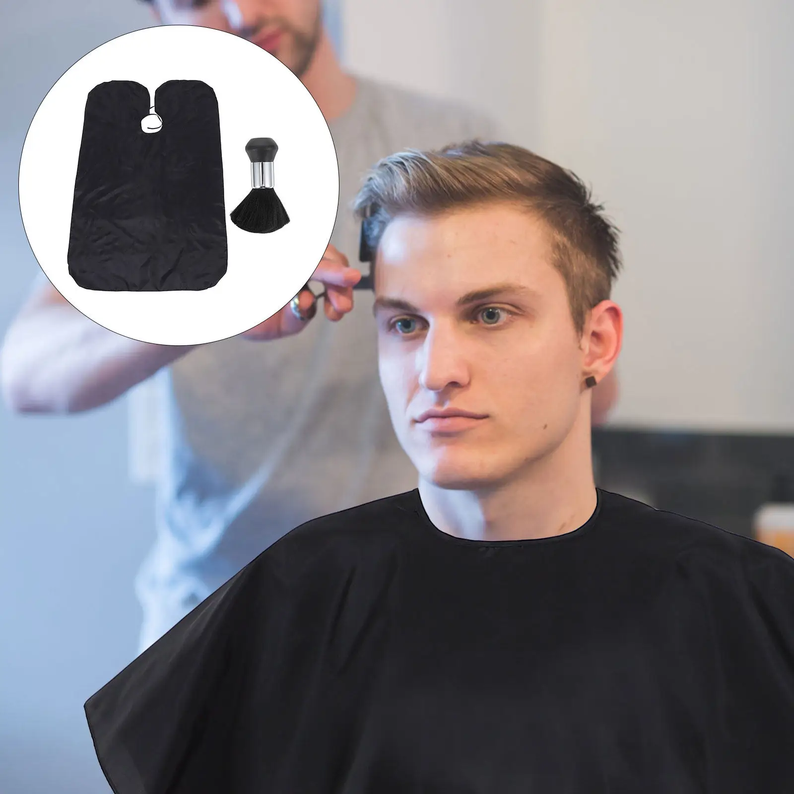 

1Set Hair Trimming Cape Hairdressing Shawl with Ergonomic Neck Fit Arm Freedom Design Salon Hair Sweep Brush for Barbers