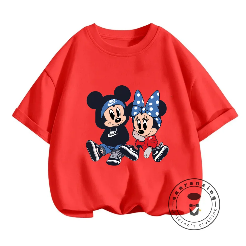 Cute Disney Mickey Mouse Summer T-Shirts Fashion Solid Color Kawaii Topsfor Children Perfect for Displaying Cute Cartoon Artwork