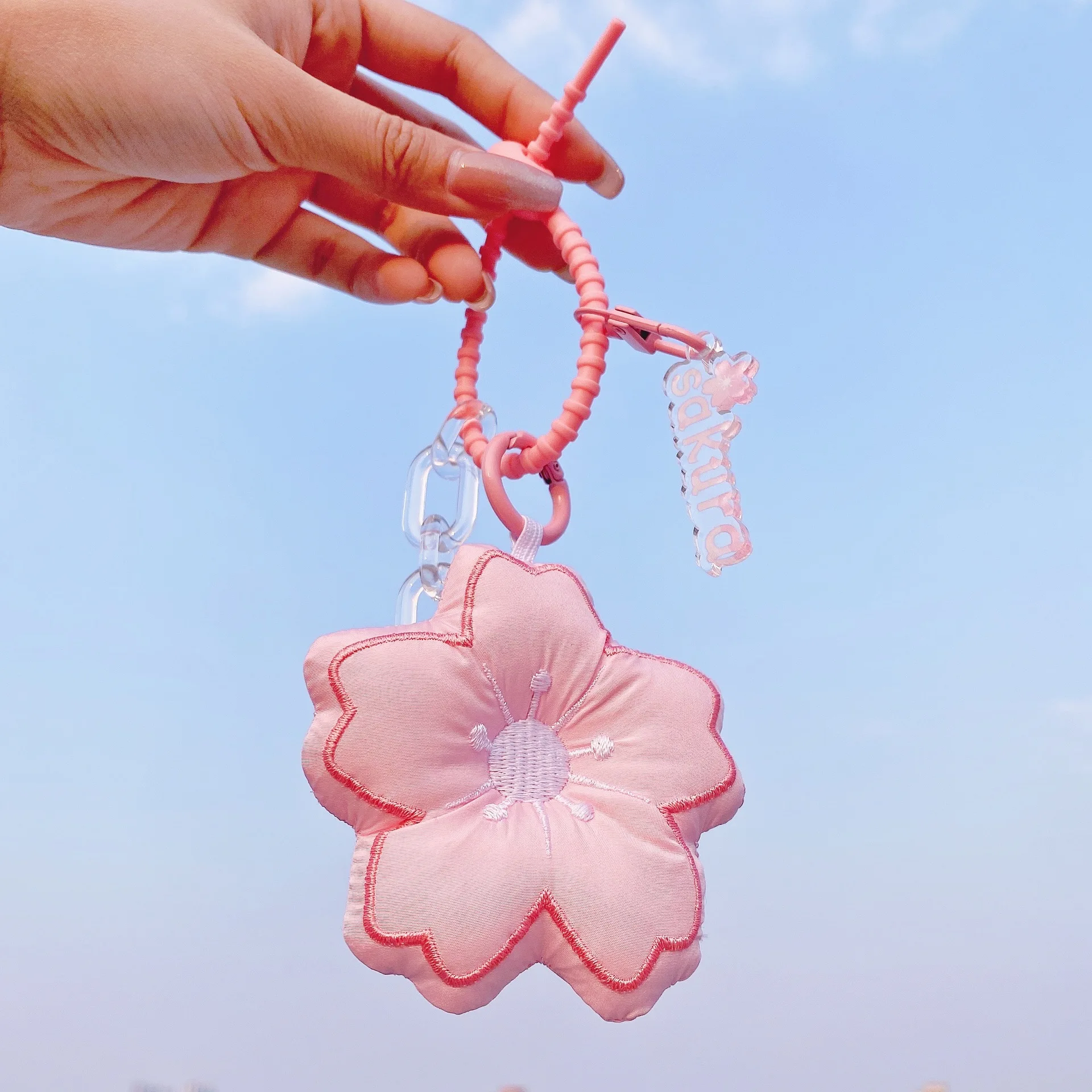 New Fabric pink tender cherry blossom pendant simple creative pretty flower bag keychain pendant  birthday Valentine's Day gift