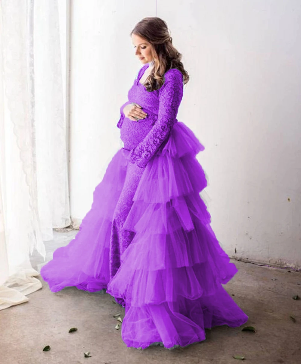 Tulle Women Long High Low Tiered Tulle Skirt for Pregnant Woman Photo Shoot Baby Shower Dresses CUSTOM