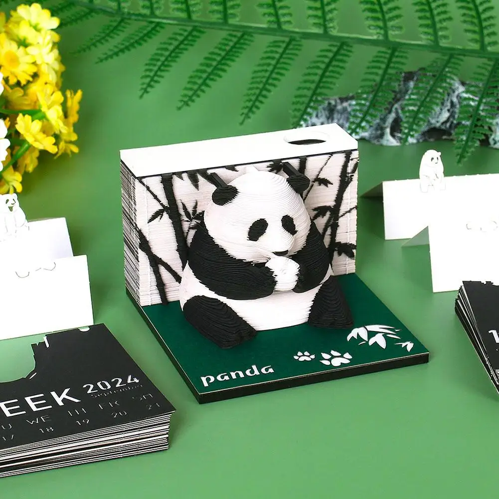 Omoshiroi Block 3D Notepad 3D Art Calendar 2024 Panda Pad 3D Note Note Gift Memo Model Carving Blocks 3D Paper Sticky Kawai O1O1