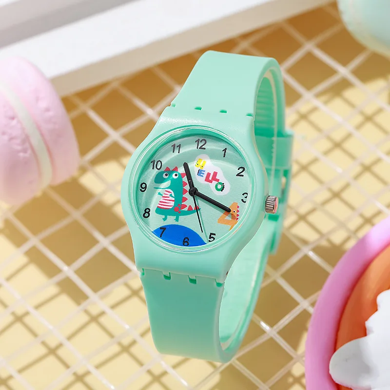 UTHAI CA11 Children\'s Watch Boys and Girls Cute Cartoon For Little Dinosaur Kids Students Quartz Watches Silicone Candy Color