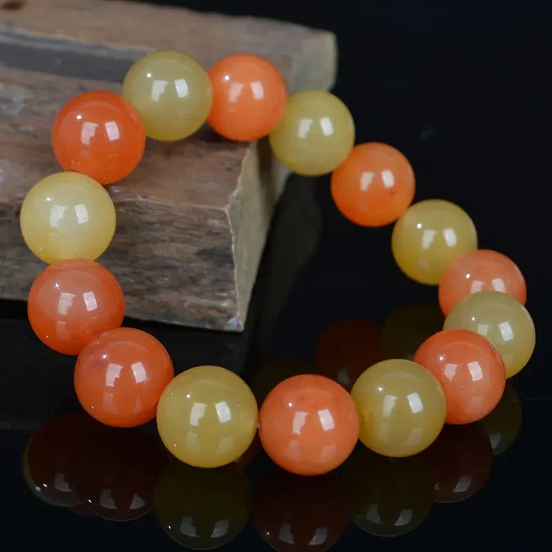 Natural Xinjiang Golden Silk Jade 14mm Beads Elastic Bracelet Charm Jewellery Fashion Handmade Man Woman Luck Gifts Amulet New