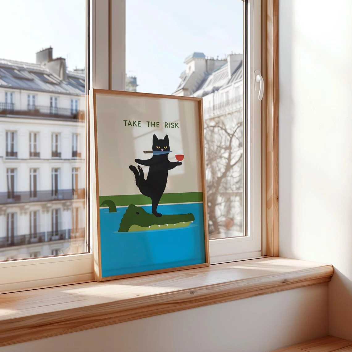 Rebel Motivational Cat Wall Art - Clean Graphic Print of a Confident Cat Embracing Danger, Blending Dark Humor with a Message of image 3