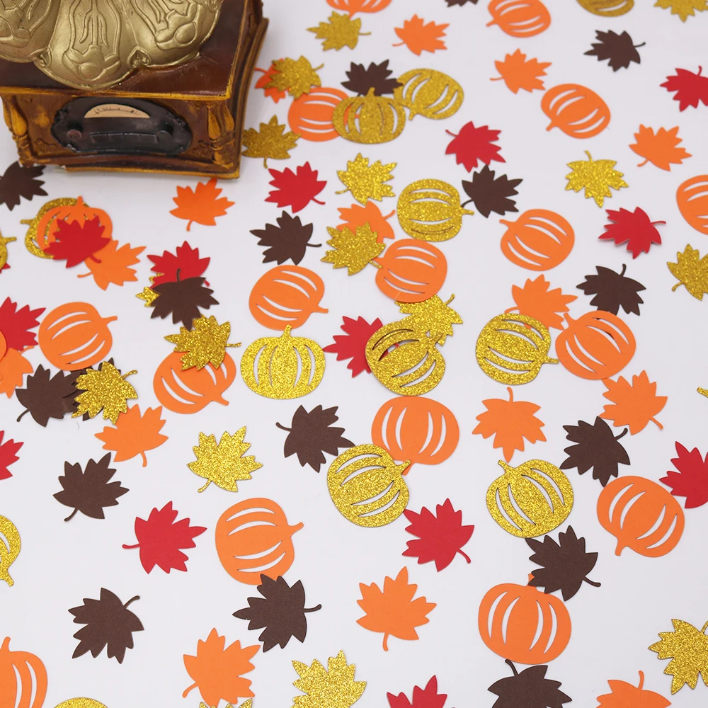 100 Stück Herbst-Kürbis-Ahornblatt-Tischkonfetti, Thanksgiving-Halloween-Babyparty, Tischdekoration für Hochzeiten – Detail 5